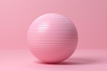 3D rendered pink exercise ball against pink backdrop. Generative AI