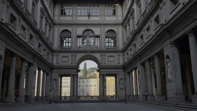 Courtyard of Uffizi Gallery, an art museum located adjacent to the Piazza della Signoria in the Historic Centre of Florence (Tuscany, Italy). No tourist.