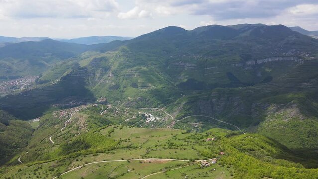 Amazing Aerial view of iskar gorge near village of Bov, Balkan Mountains, Bulgaria
