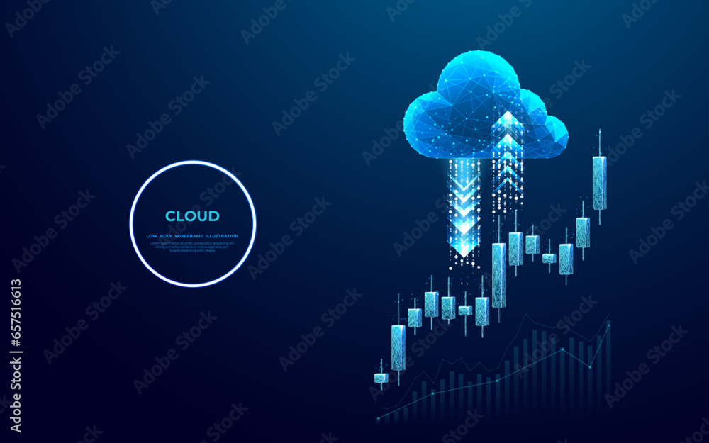 Leinwandbilder abstract cloud storage icon with arrows up and down and japanese candlesticks as stock market or tra