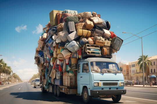 cargo truck overloaded driving down the road