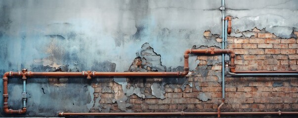 Plumbing pvc and copper pipes behind the damaged wall with a hole in it Generative AI