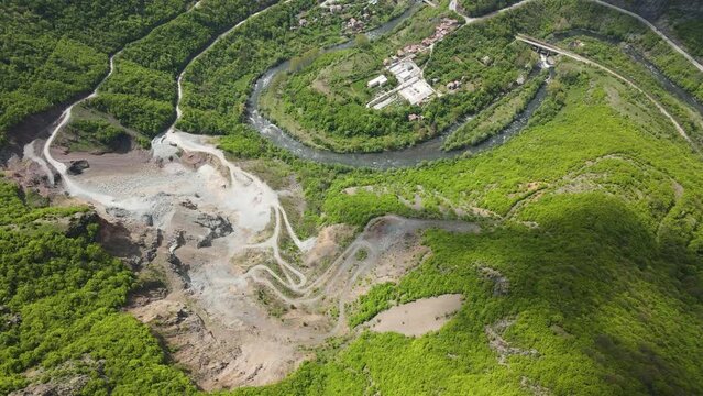 Amazing Aerial view of iskar gorge near village of Bov, Balkan Mountains, Bulgaria
