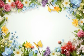 Obraz premium Easter-themed digital frame adorned with spring flowers. Generative AI