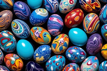 Fototapeta na wymiar Vibrant Easter Eggs: Colorful Murals on Blue