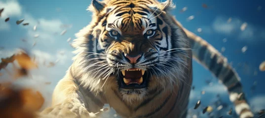 Rolgordijnen Fierce tiger. Generative AI technology.   © Hero Design