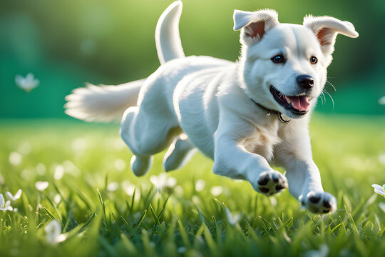 a picture of a dog running on the grass