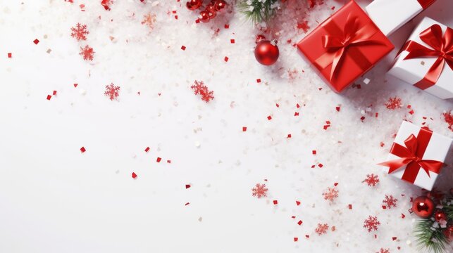 Photo of red and silver presents on a clean white background