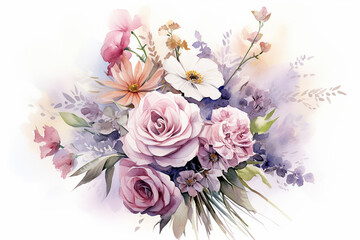 A bouquet of flowers painted in watercolor