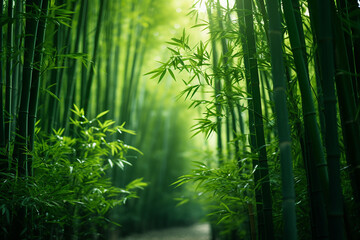 Generative AI Image of Green Nature Background with Bamboo Forest in Bright Day