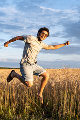 Latin American man jumping 