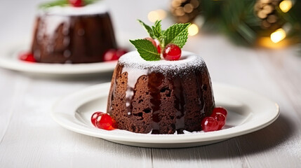 Fototapeta na wymiar Christmas pudding with berries, Christmas cake