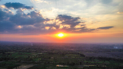 Cloudy clouds in the afternoon with sunset in the sky, photo from above using a drone. east java Indonesia 