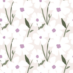 Flowers seamless pattern. Flower market. Groovy trippy plant painting. Contemporary print. Botanical minimal fashion background. Decor textile, wrapping paper, wallpaper design, vector illustration