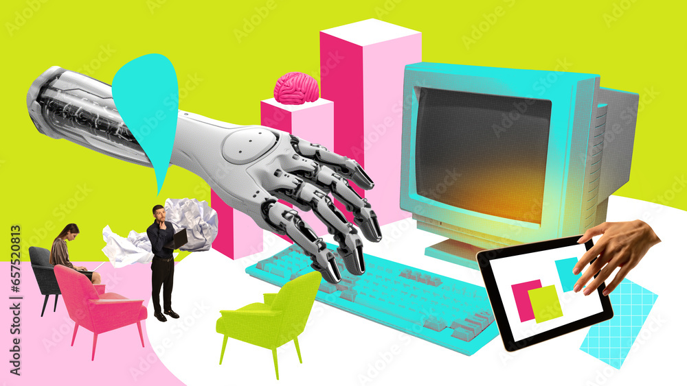 Wall mural cooperation and combination of human resources and artificial intelligence. it. network support. con