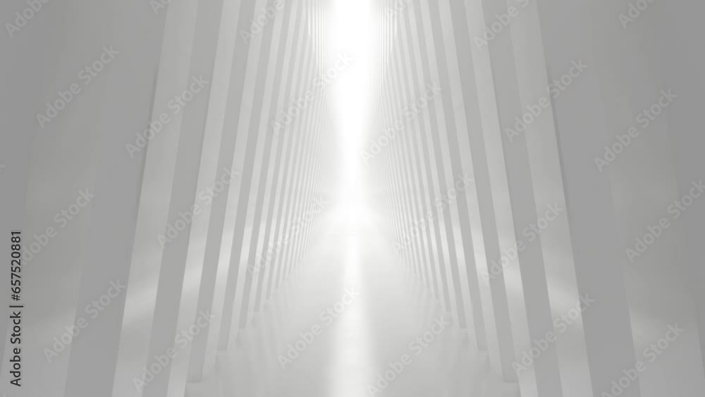 Poster abstract white futuristic geometric tunnel, architecture design concept, 3d rendering, loop animatio