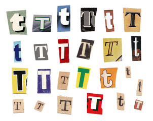 Letter T, Retro Magazine Newspaper Cutout Letter