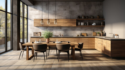 Modern kitchen interior with furniture. Design and lifestyle concept Mock up. ai generative