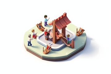 children's playground 3d rendering isometric style