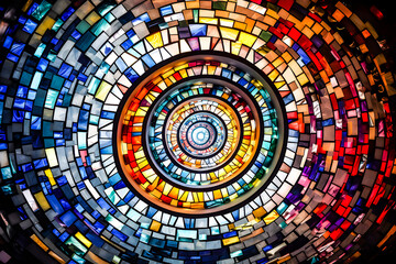 Abstract free-form image of multi-colored hues on black-lined stain glass