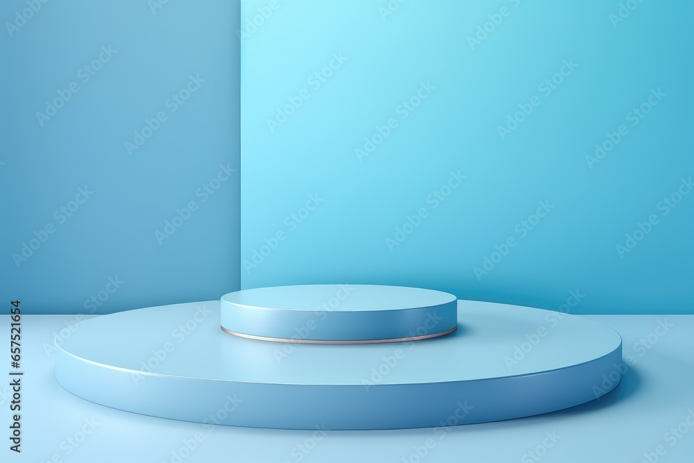 Poster minimalistic light blue background for product presentation with podiums