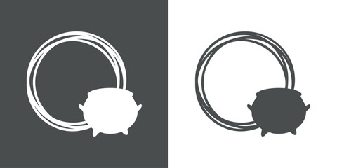 Logo con marco circular con líneas con silueta de caldero de bruja para su uso en invitaciones y tarjetas de Halloween © teracreonte