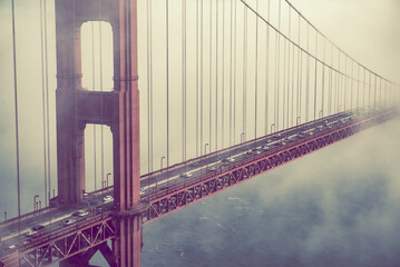 Golden Gate Bridge in clouds. San Francisco, California, United States of America.