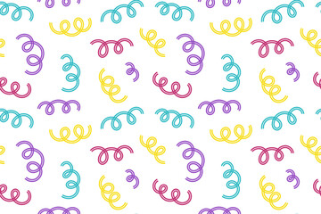 Naive cute squiggle seamless pattern. Creative yellow and purple abstract doodle style drawing print for children. trendy design with basic shapes. Creative minimalist style art symbol collection of s
