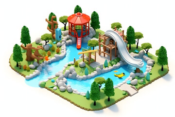 children's playground 3d rendering isometric style