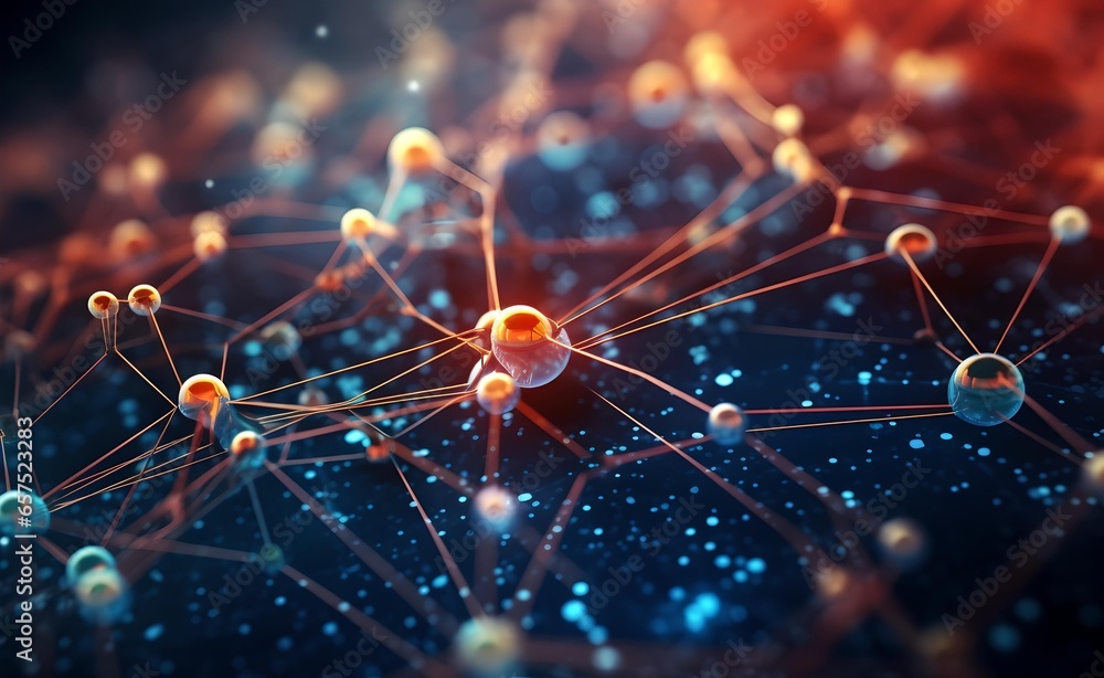 Poster complex network of artificial intelligence machine learning modern background.