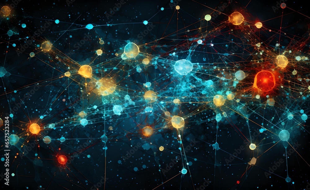 Poster complex network of artificial intelligence machine learning modern background.