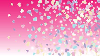 Realistic Background with Confetti of Hearts Glitter Particles. St. Valentine Day. Celebration pattern. Light Spots. Explosion of Confetti. Glitter Vector Illustration. Design for Banner.