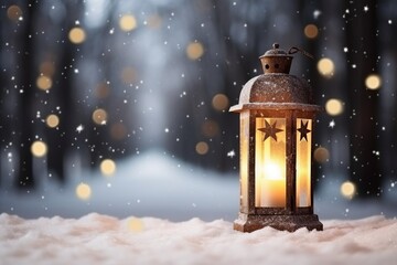 Snowy Winter Park Lantern Christmas Decoration with Bokeh