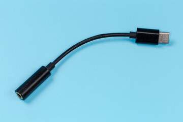 Cable USB Type-C to mini audio Jack close-up