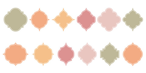 Islamic window flat color and line shape collection. Pastel neutral, boho colors. Arabic, muslim architecture frame. Traditional, oriental design