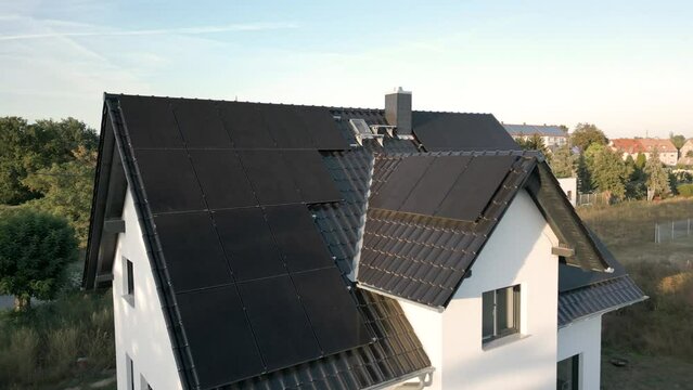 Roof with solar panels of a German single family house