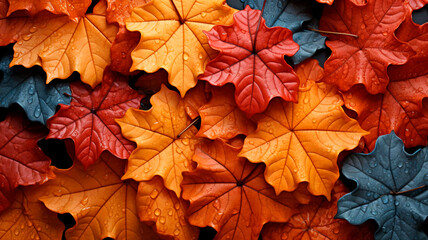 Naklejka na ściany i meble Fallen leaves in autumn with different shapes and colors