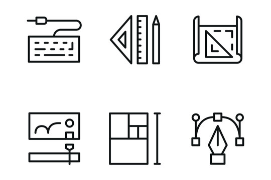 Set of thin line graphic designer Icons. Vector illustration
