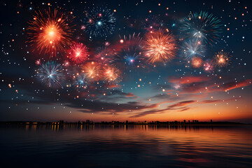 Mesmerizing Fireworks on New Year's Eve ai generated art - obrazy, fototapety, plakaty
