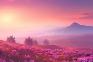 Fotobehang Beautiful dreamy landscape with pink and purple colors. Generative AI © William