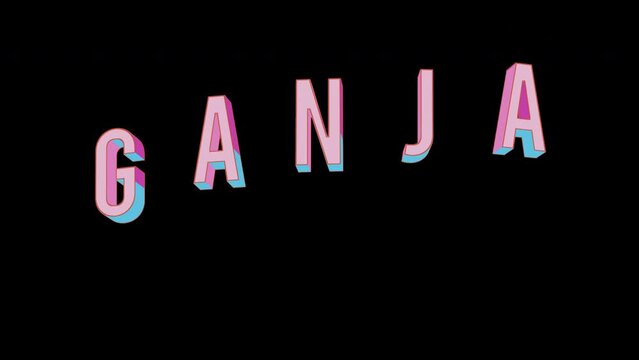 Bright letters jump merrily in the inscription GANJA city. Retro. Alpha channel black. Looped from frame 120 to 240, Alpha BW at the end