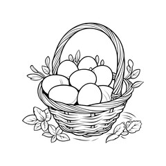 Vector hand-drawn illustration of a basket with white eggs