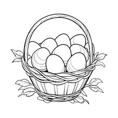 Vector hand-drawn illustration of a basket with white eggs