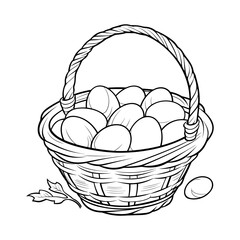 Vector hand-drawn illustration of a basket with white eggs