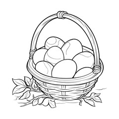 Vector hand-drawn illustration of a basket with white eggs
