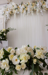 Elegant Wedding Floral Arrangement with White Roses and Orchids