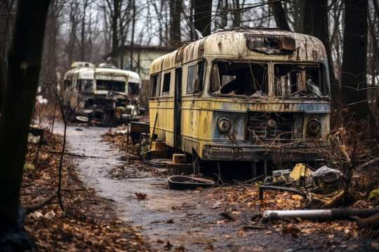 Chernobyl disaster, rusted machinery and crumbling structures
