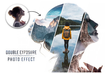 Photo Collage Double Exposure Stripes Effect Mockup