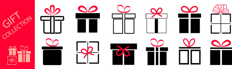 Gift box icon set. Surprise gift boxes Christmas gift. Vector illustration - obrazy, fototapety, plakaty