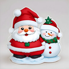 santa claus and snowman background, ai generative 